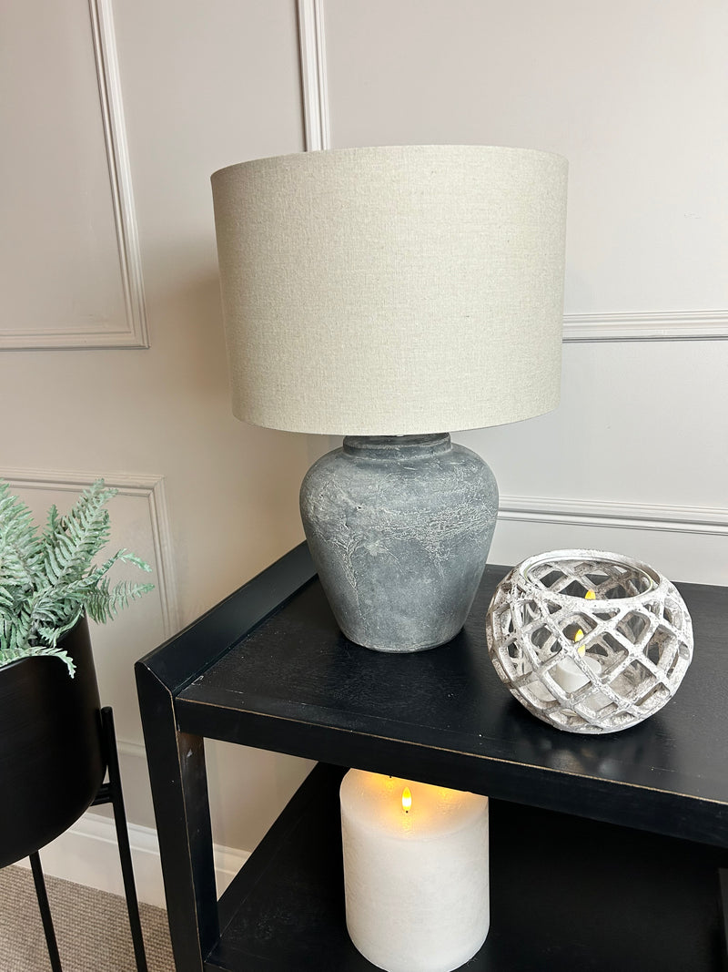 Grey natural look Stone Finish Lamp With Grey Linen Shade