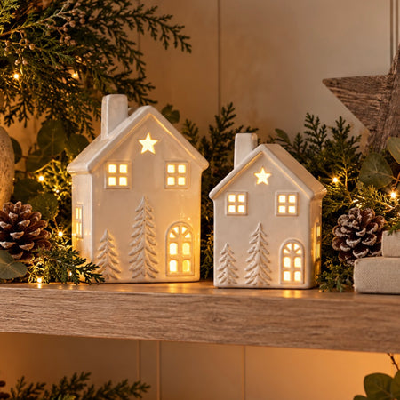 LED ceramic white house with tree detail 2 sizes