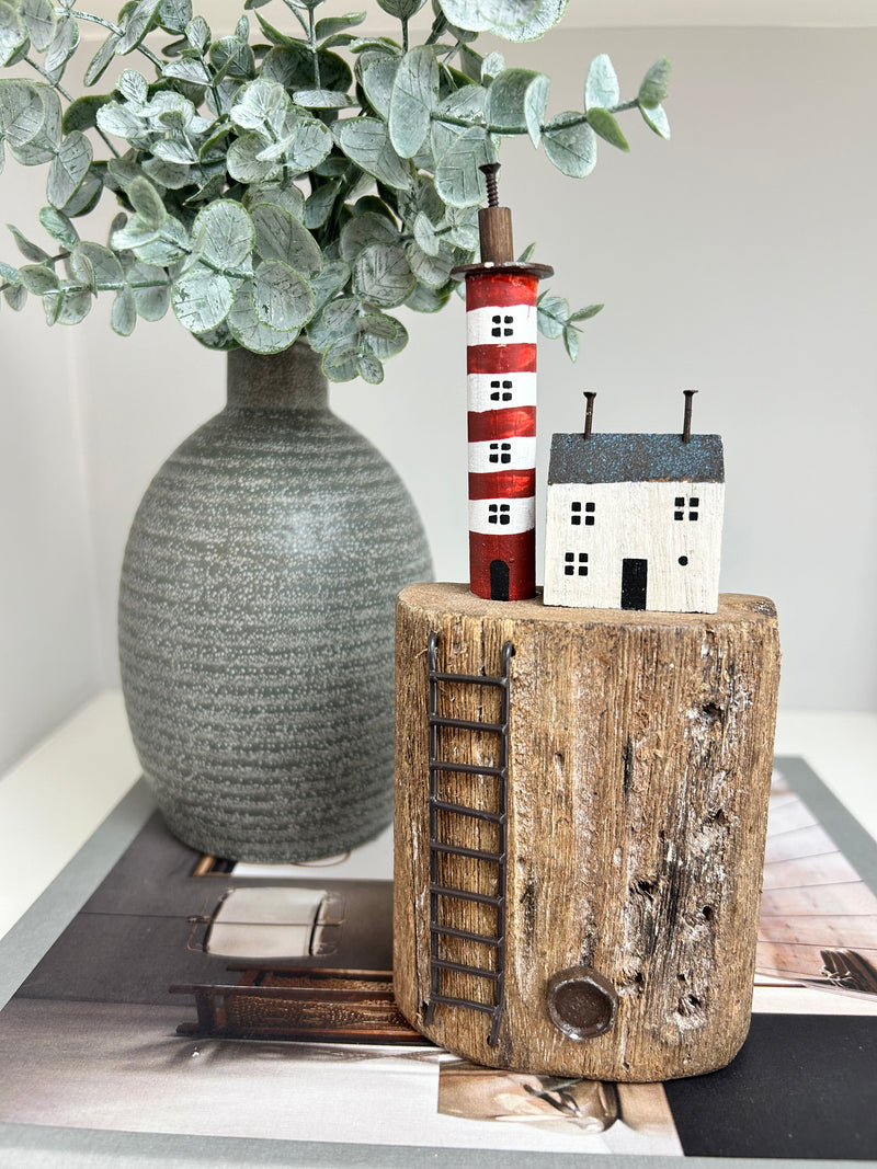 Lighthouse on Cliff wooden Block