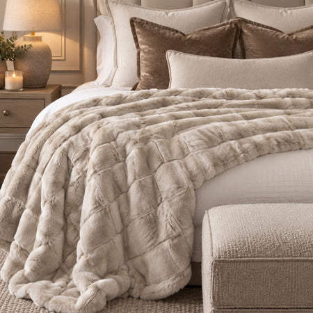 Oatmeal beige fur throw ribbed empress 130x180
