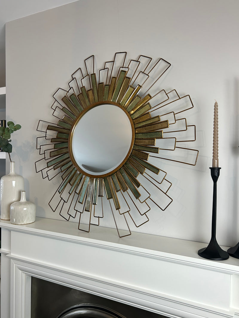 Starburst geo Metal and Green Pattern Mirror 90cm