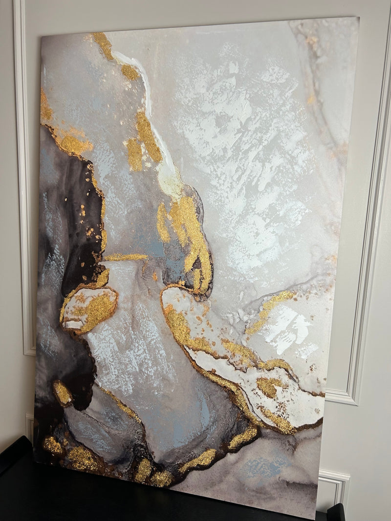 Silver gold abstract canvas wall art 120x80