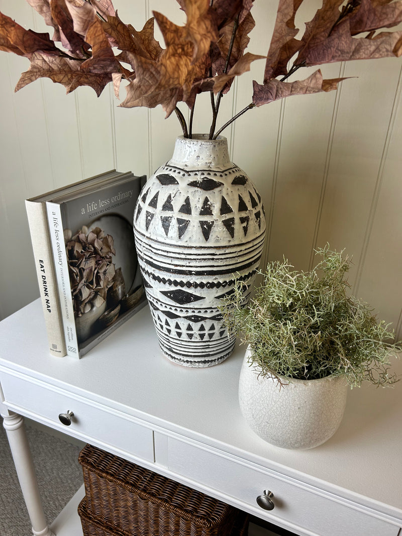 Rustic cream and brown tribal monochrome vase