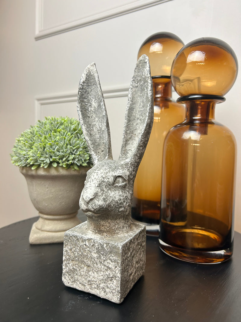 Distressed stone look hare rabbit ornament