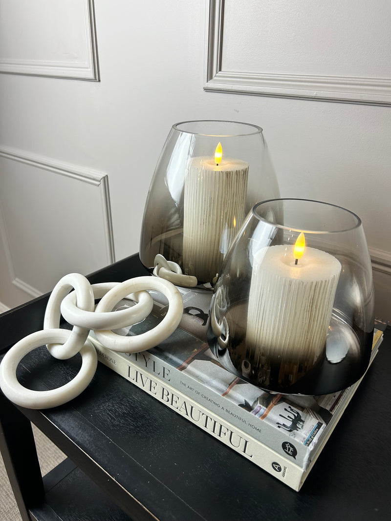 Pewter bronze Ombré Glass Hurricane Candle Holder 2 Sizes