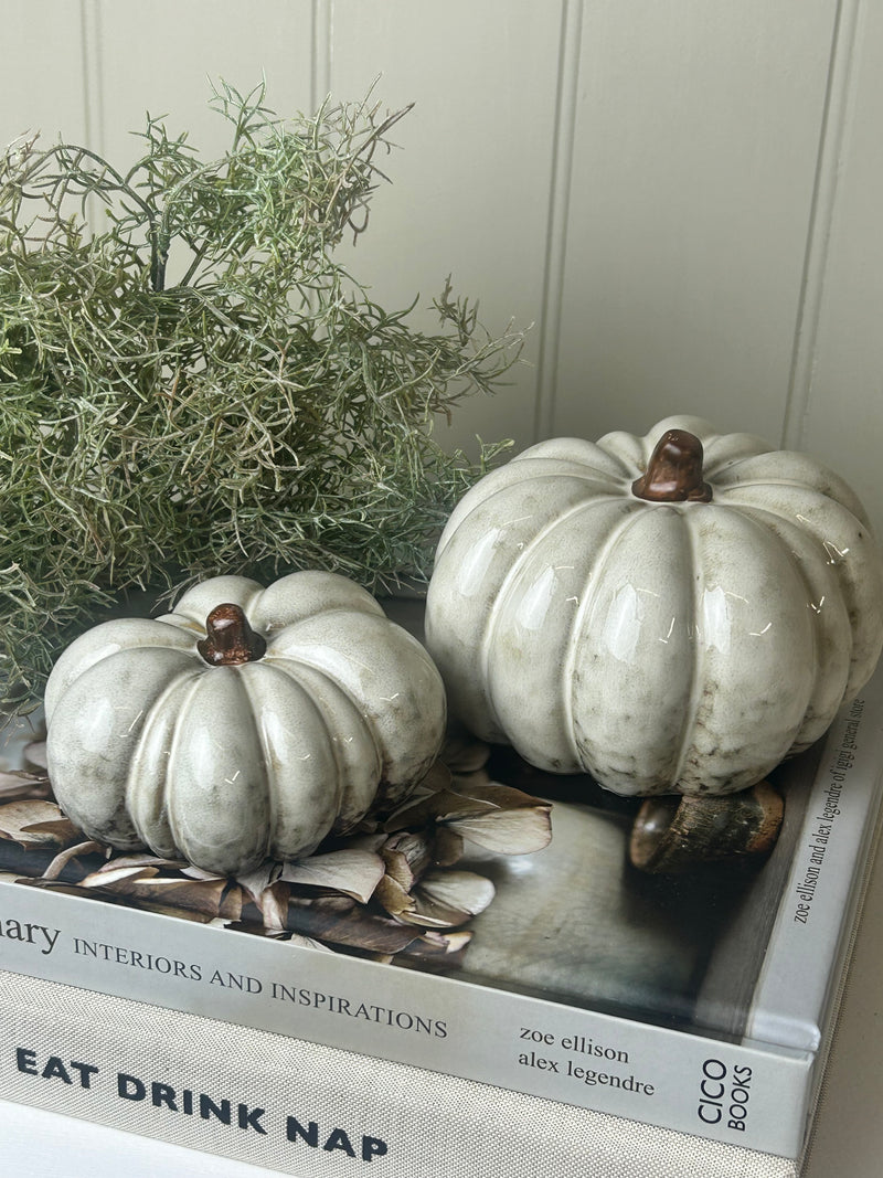Rustic off white ceramic autumn Halloween pumpkins 2 sizes