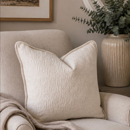 Ivory cream Moddi ripple Textured Velvet Piped Edge Trim premium Cushion 45m