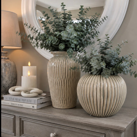 Ribbed tall chunky fleck vase neutral