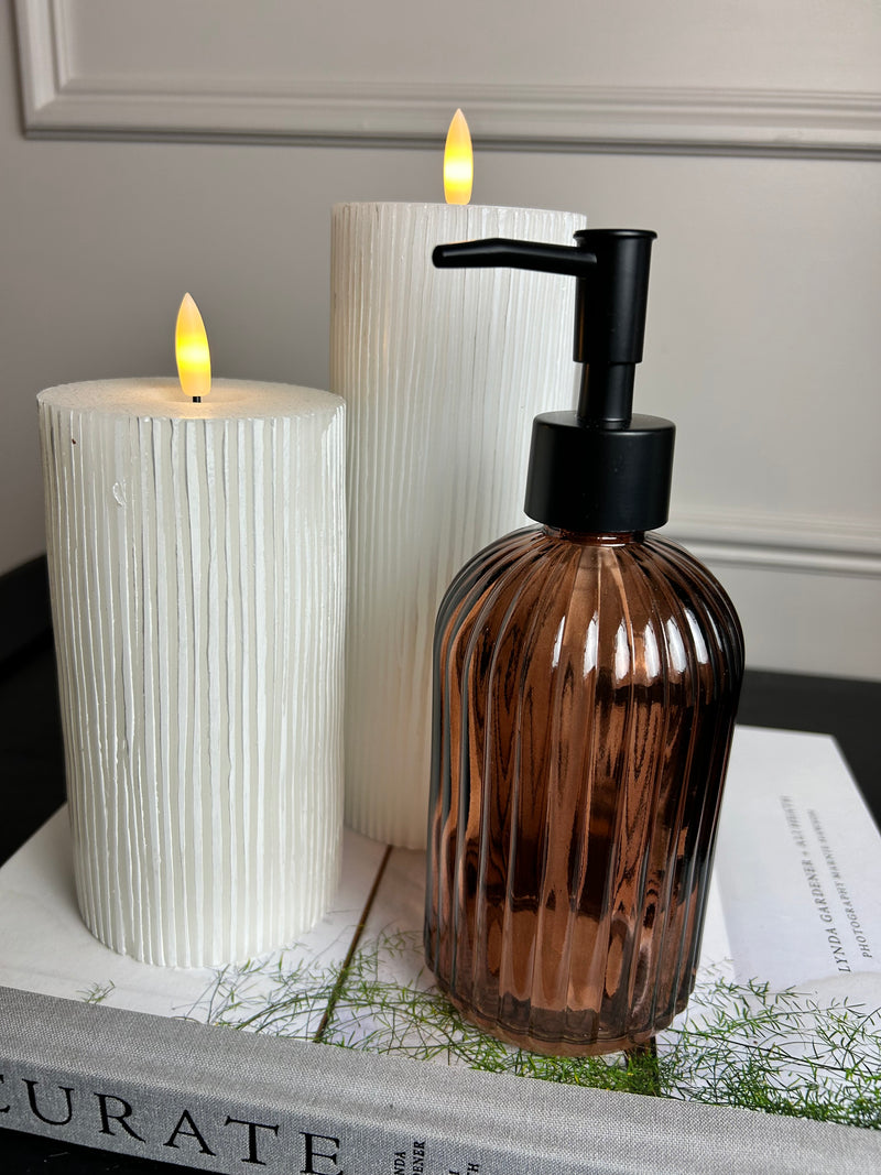 Amber Ribbed Glass Soap Dispenser