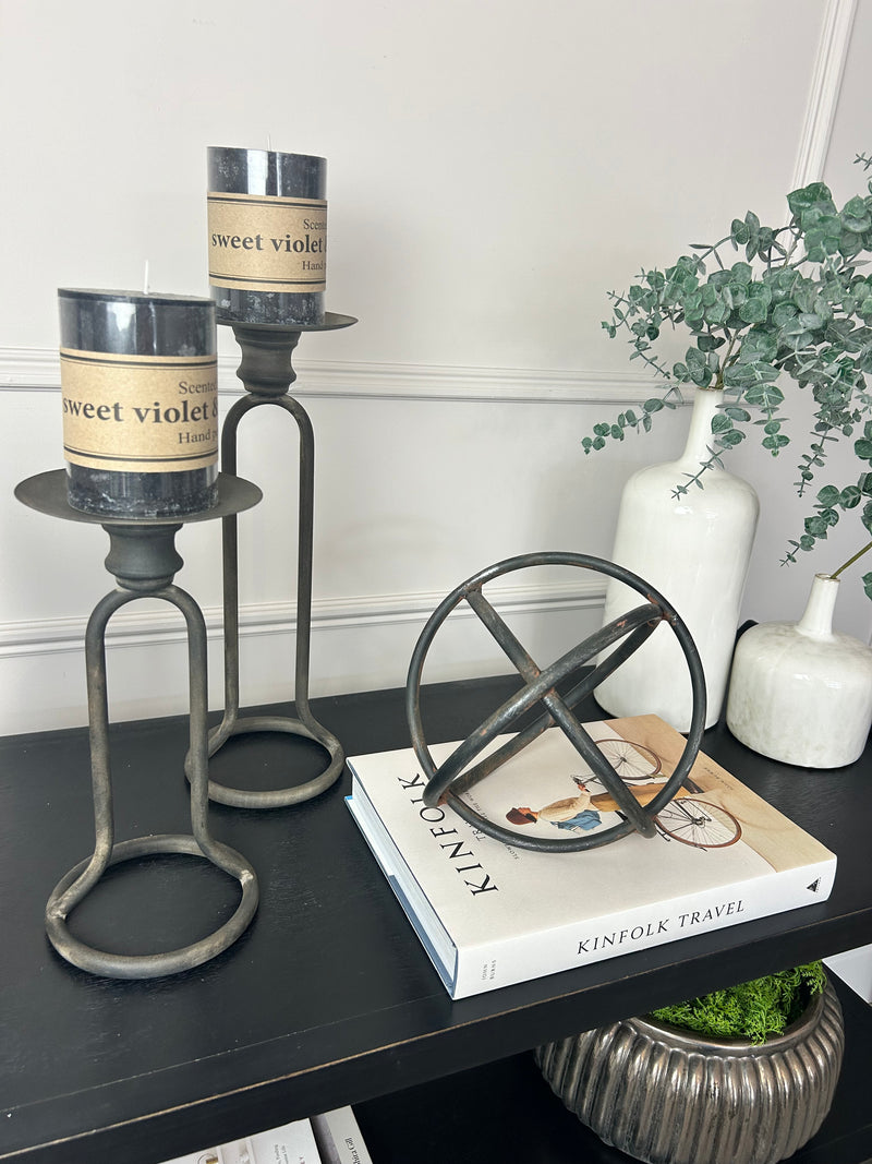 Set of Two Metal Black rustic Candlesticks