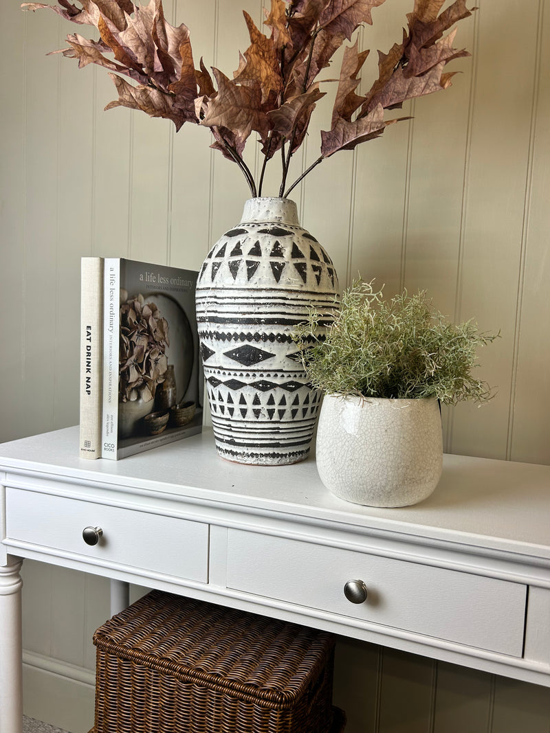Rustic cream and brown tribal monochrome vase