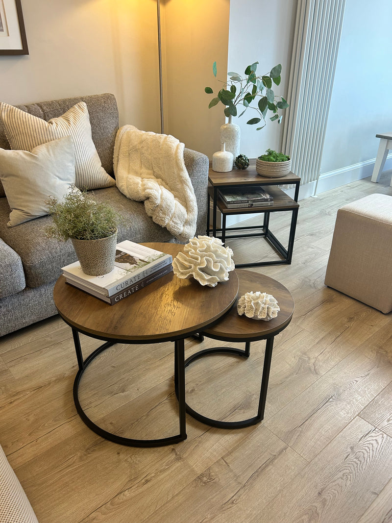 Wood and Metal Square Nest of Tables