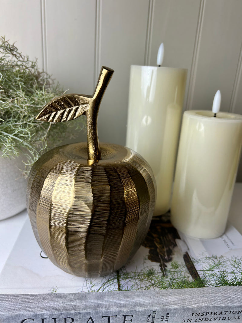 Gold brass metal large apple ornament