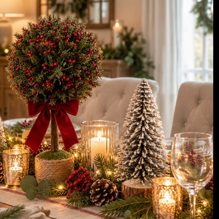 Red Berry Tree With Red Ribbon Bow