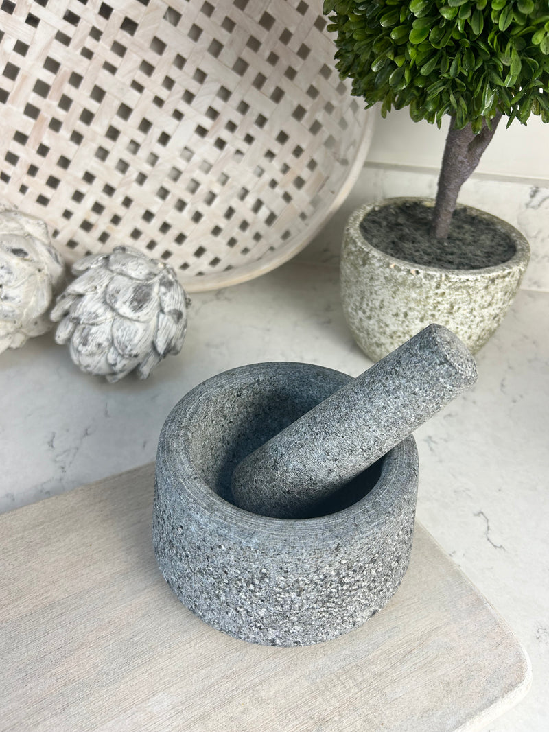 Granite pestle and mortar natural