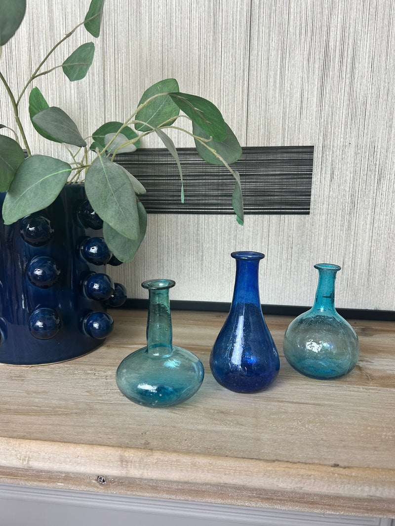 Set of 3 handmade glass bottles bud vases