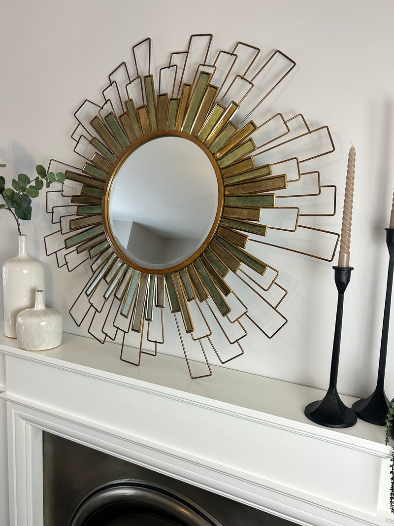 Starburst geo Metal and Green Pattern Mirror 90cm
