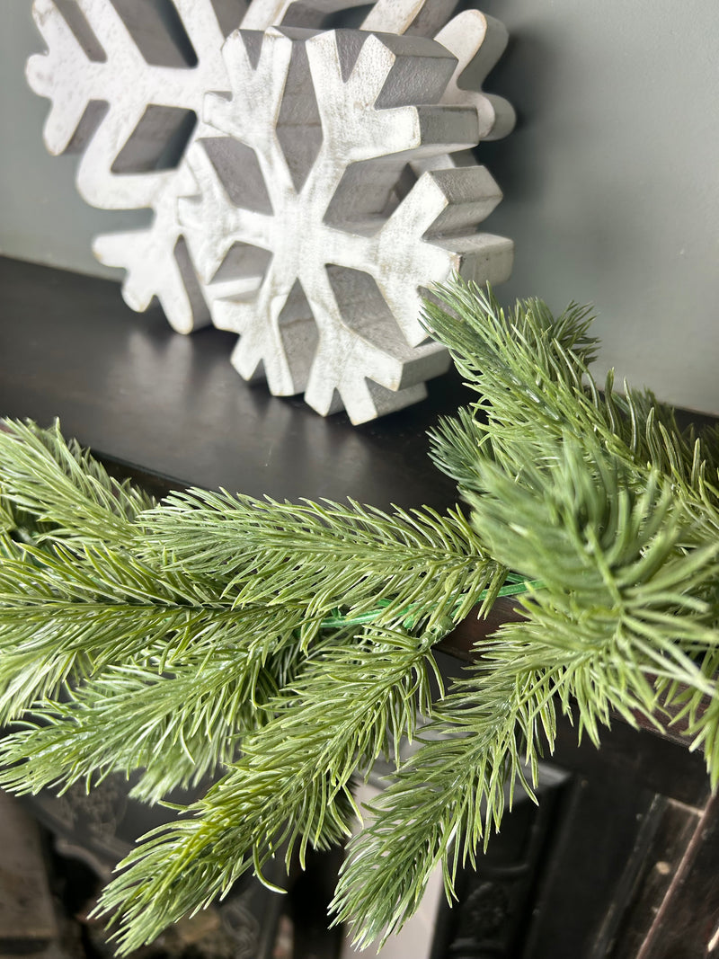 Flocked Norfolk spruce trailing  garland pick swag 100cm