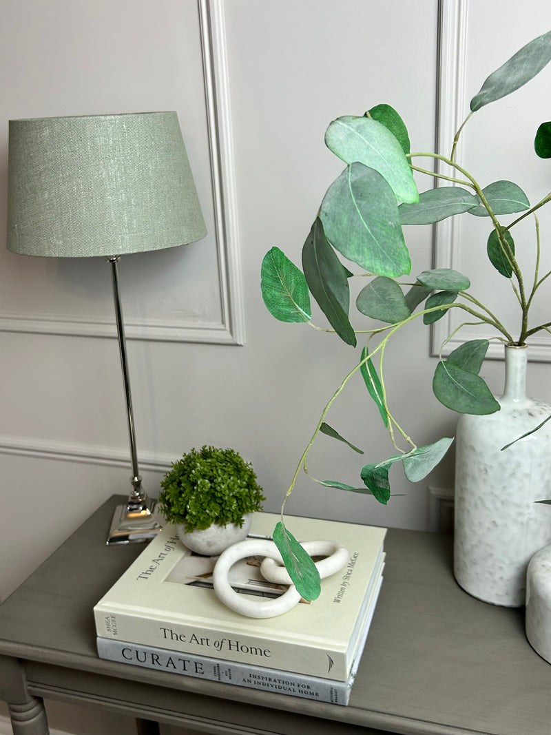 Ralph nickel tall slim lamp with green pistachio shade