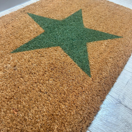 Sage Green Star Coir Door Mat rug
