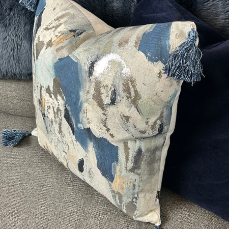 Navy abstract cushion with tassel cushions 45cm