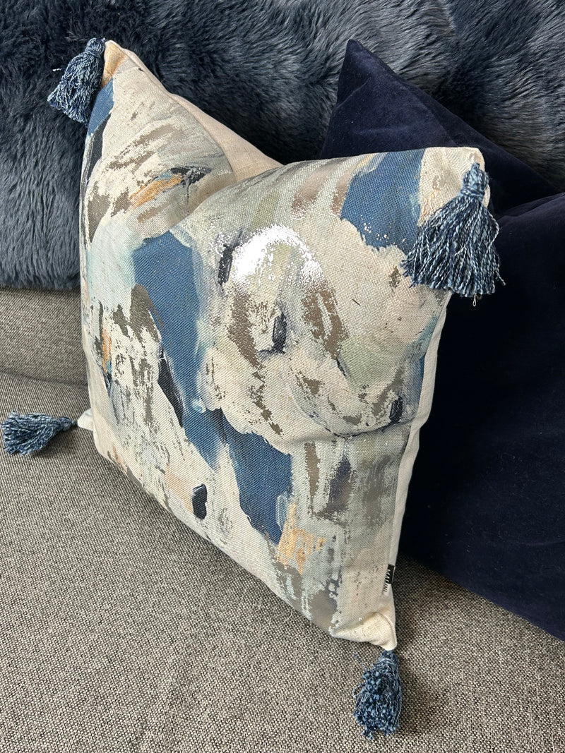 Blue and Grey Poppy Print Cushion 50x50