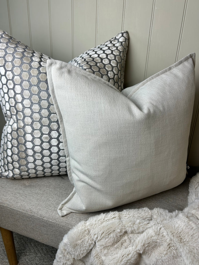 Heavy Linen Natural Mix Feather Filled luxe luxury cushion 45cm