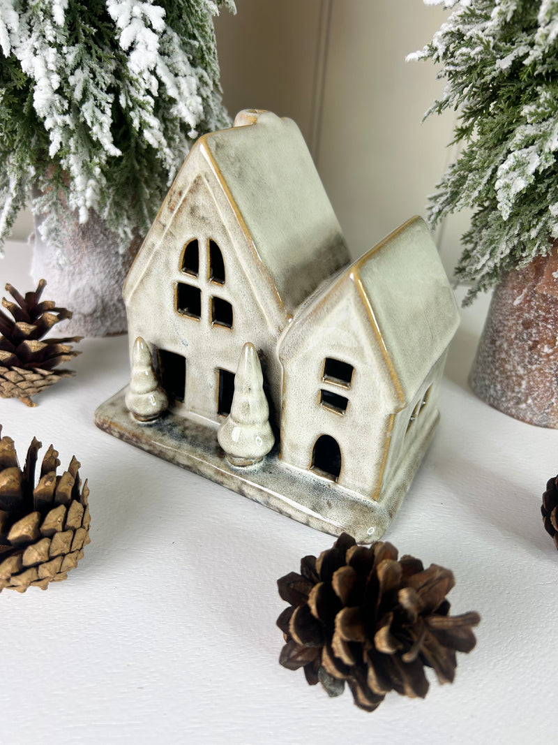 Reactive glaze brown cream Ceramic Led House