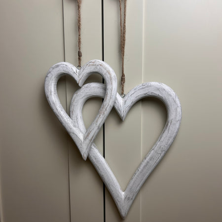 White Mango Wood Hanging Hearts, 2 sizes
