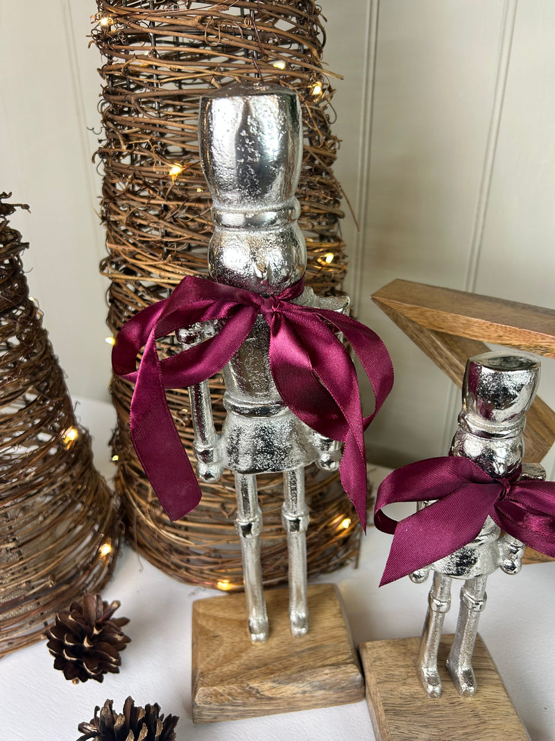 Silver Nutcracker Figures on Wood Base 2 Sizes Available