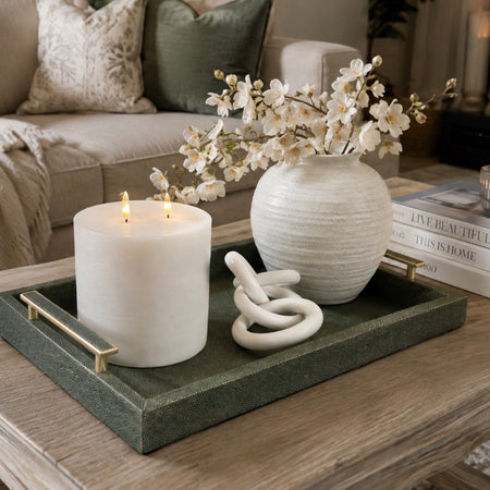 Green Faux Leather Litchi Tray With Handles