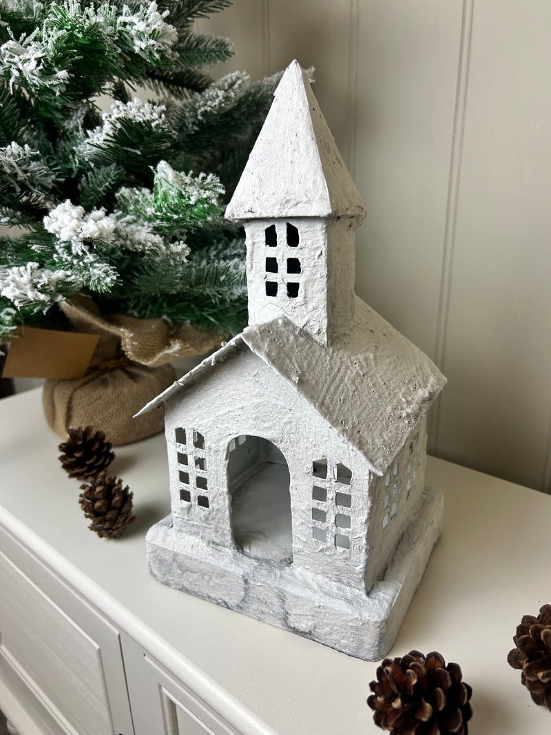 Large frosted rustic church candle holder 27cm