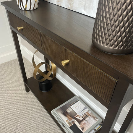 Lindon Walnut Brown Two Drawer Console With Gold Handles