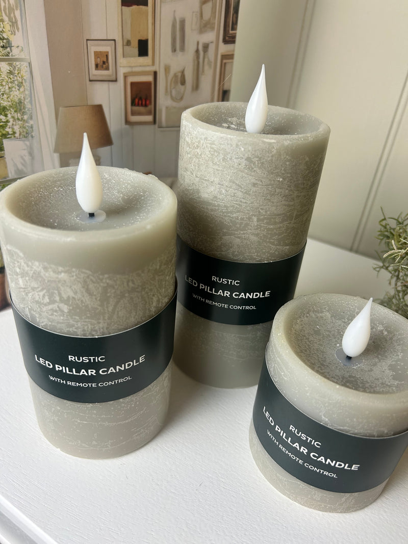 Set of three 3 wax LED candles remote controlled taupe Greige
