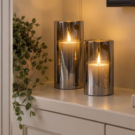 Set of two pewter LED candles