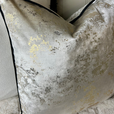 Paul Moneypenny Natural Velvet & Gold Foil Piped Edge 43cm luxury Cushion black piping