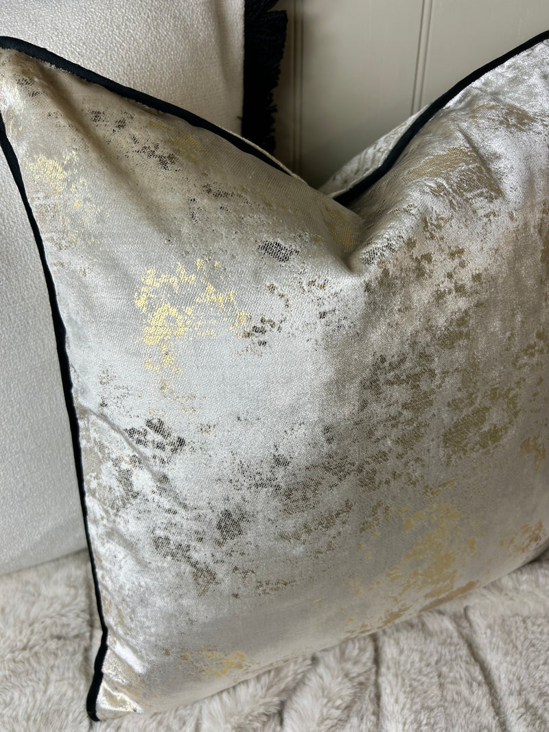 Paul Moneypenny Natural Velvet & Gold Foil Piped Edge 43cm luxury Cushion black piping