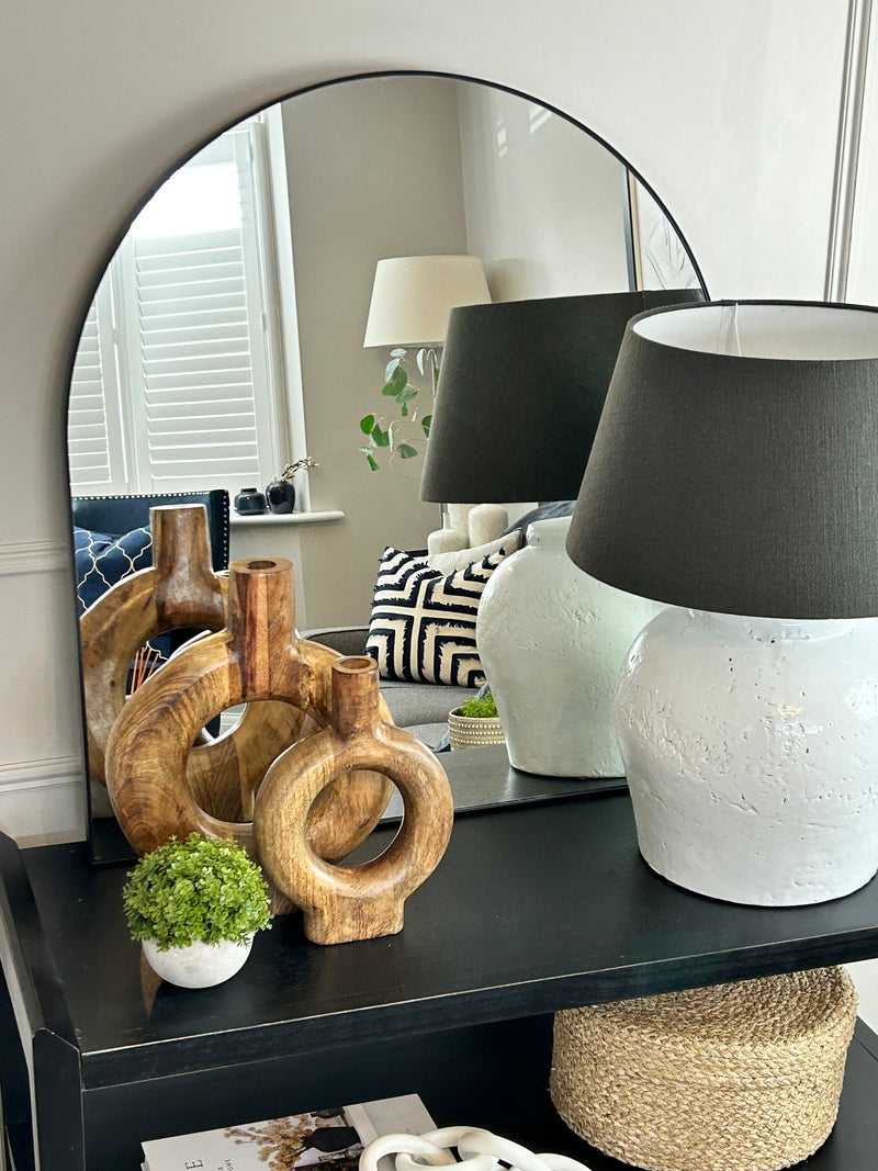 Black arched top metal mirror