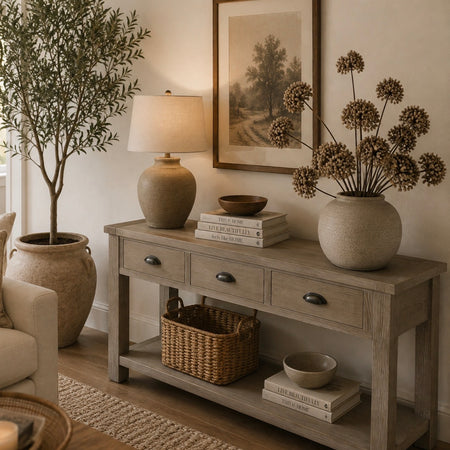 Washed wood chunky console table
