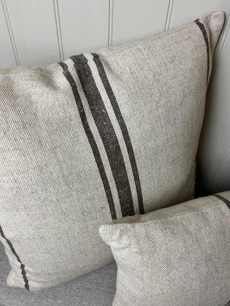 Windrush brown linen natural stripe cushion 50cm