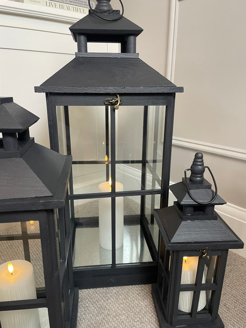 Black wooden lantern 3 sizes available
