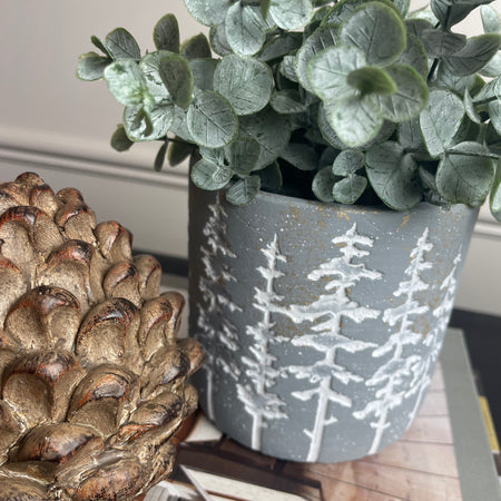 Medium Grey & White Tree Design Plant Pot