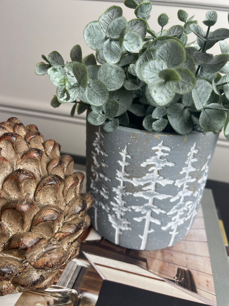 Medium Grey & White Tree Design Plant Pot