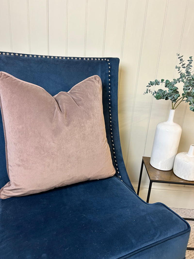 Large Truffle brown Taupe Matt Velvet Piped Edge Cushion 50cm