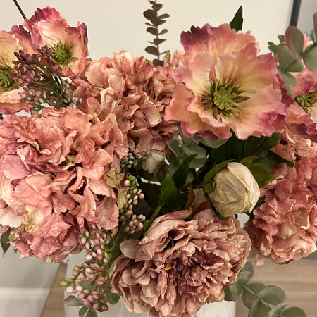 Arrangement 8 pink blush eucalyptus hydrangeas peony berry poppy