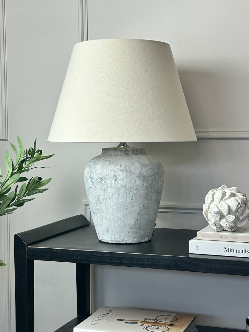 Darcy stone rustic lamp with linen shade