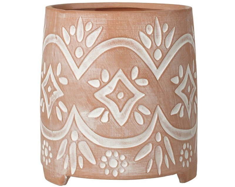 Patterned terracotta plant pot