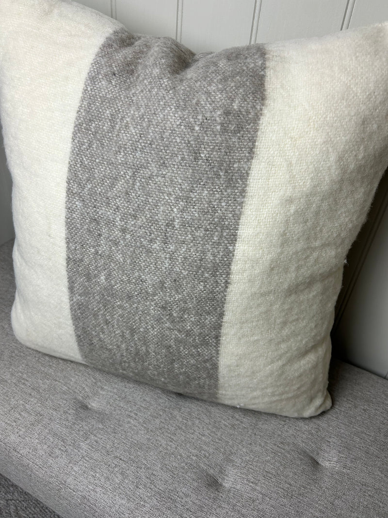 Leigh wide stripe wool cream and brown cushion 50cm