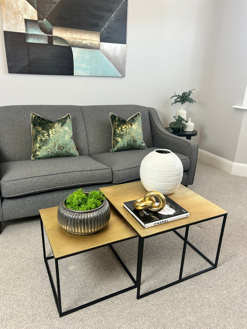 Set of two metal black gold hammered coffee table side table