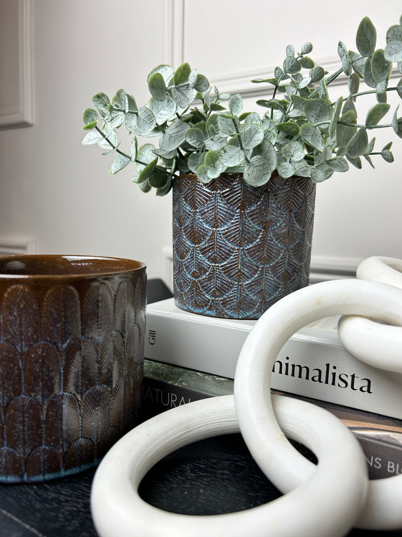 Blue brown patterned plant pot